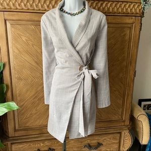 Glamaker Gray Check Print Jacket Wrap Mini Dress